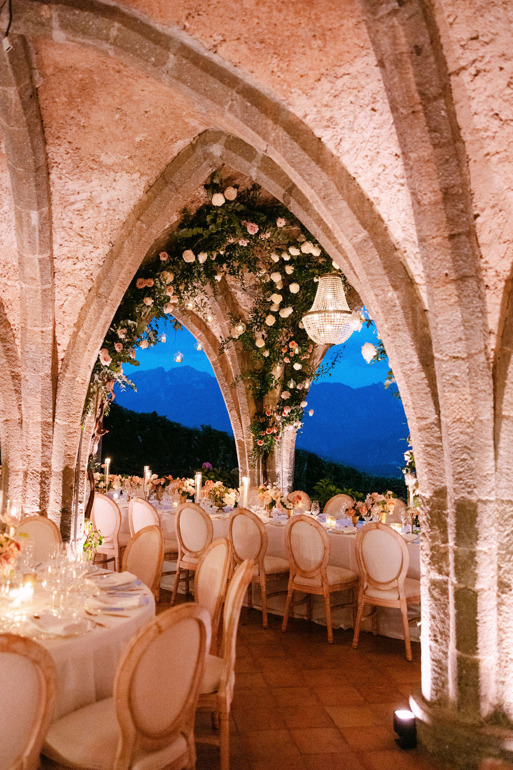 wedding reception at Villa Cimbrone at night